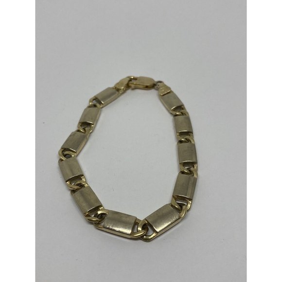 14k Two-tone Polished Gold Fancy Link Bracelet 8 inch” Links 19mm Wide 3mm Thick - Picture 2 of 9